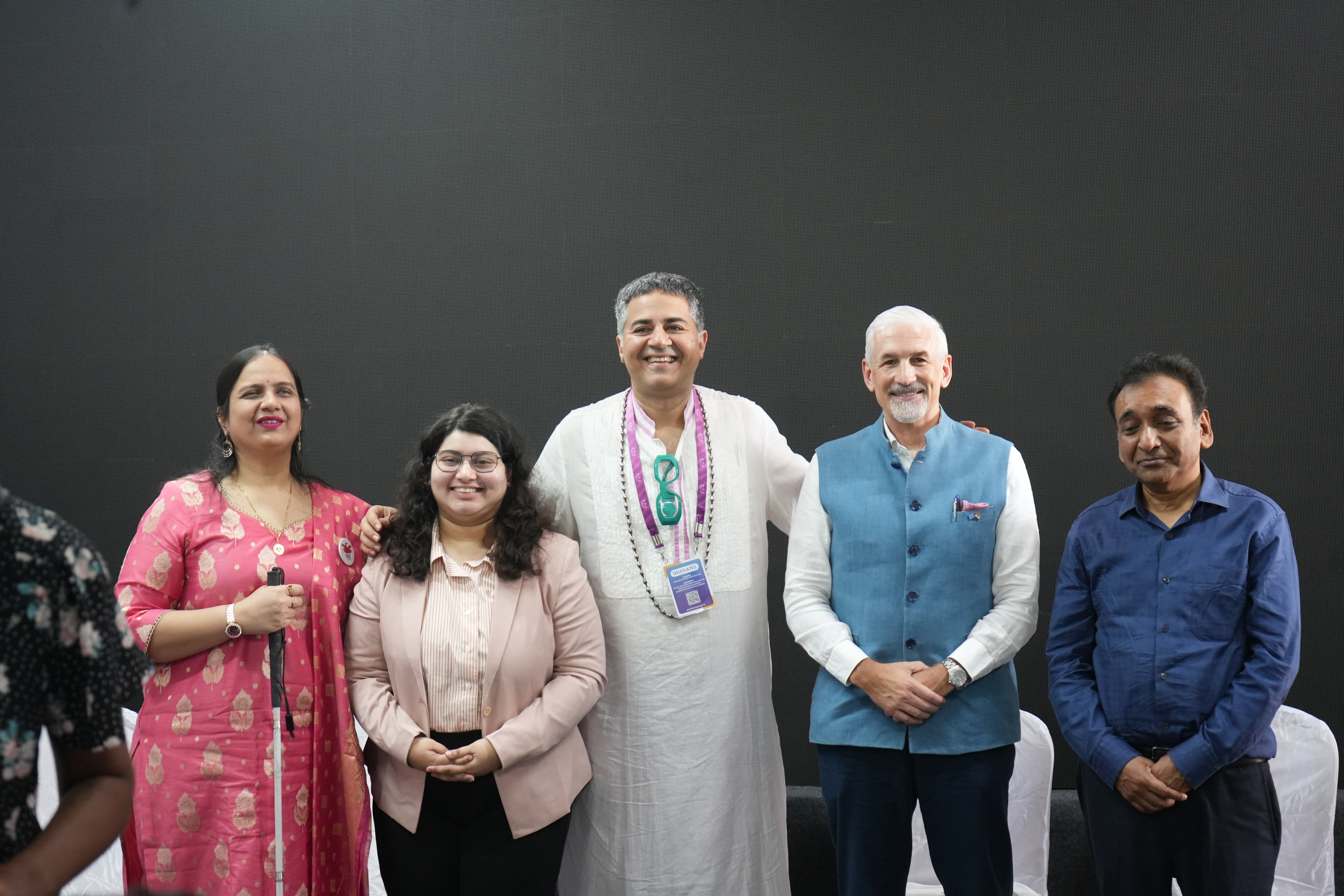 (From L-R) Nidhi Goyal, Pulakita, Parmesh, Shombi Sharp and Rajesh Aggarwal after the panel